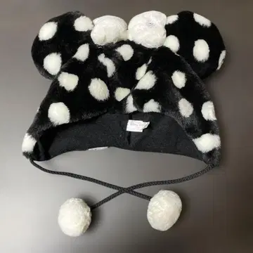 도쿄 디즈니 리조트 미니 팬캡 도트 화이트 블랙