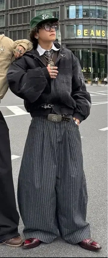 PUSHPUSH 스트라이프 와이드 팬츠