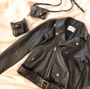 beautiful people 블랙 더블 라이더 자켓 130