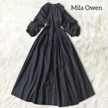 미라 오웬 셔츠 원피스 롱 네이비 루즈핏 밴드 카라 긴팔