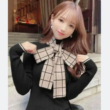 미셸 마카롱 체크 리본 니트 원피스