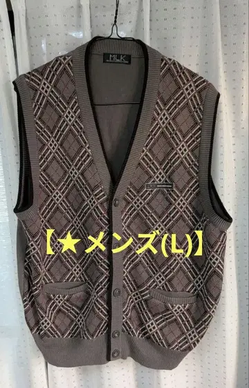 남성용(L) [ MLK ] 체크 무늬 니트 베스트 차콜 그레이 계열