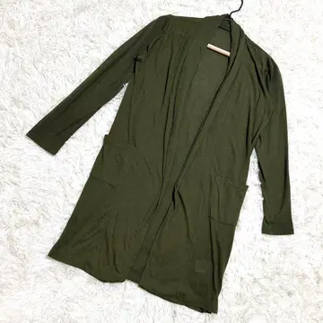 VIS 새상품급 숄 가디건 롱 기장 얇은 소재 심플 카키 ( M )