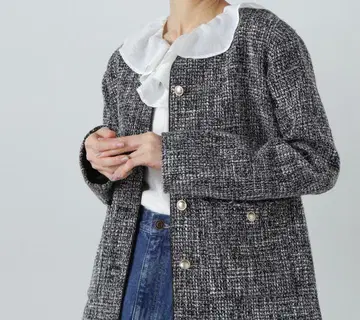 25SS N.naturalbeautybasic 파이핑 노카라 트위드