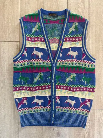 빈티지 니트 베스트 컬러풀 올 패턴