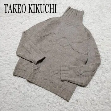 다케오 키쿠치*터틀넥 니트 스웨터 입체 편직 울 100% 남성용