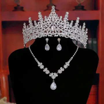 티아라 목걸이 귀걸이 3종 세트 결혼식 파티 액세서리