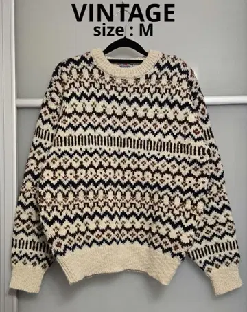 페어아일 패턴 니트 스웨터 아이보리 M