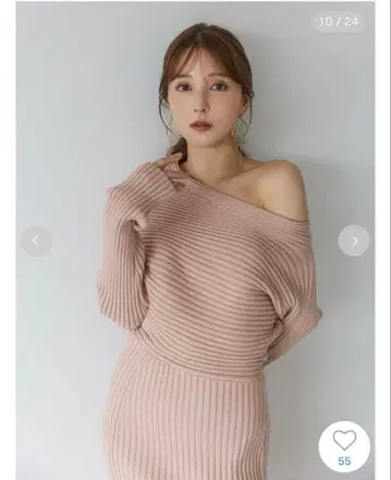 스나이델 원숄더 아지메 니트 원피스 한정 컬러 핑크