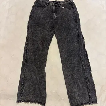 프린지 가공 와이드 레그 데님 팬츠 다크 그레이