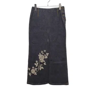 1427 [ 데님 스커트 ] 꽃무늬 장미 (S) 롱 기장 일본제 슬릿