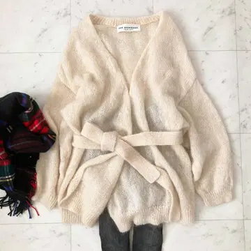 새상품급 더 신존 모헤어 샤기 가디건 모헤어 가운 아이보리