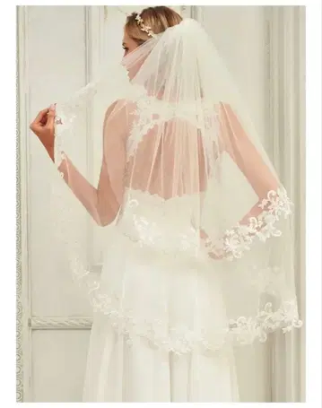 레이스 장식 웨딩 베일 아이보리