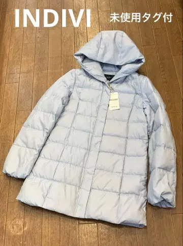 미사용 택 포함 INDIVI 인디비 샴브레이 후디드 미들 다운