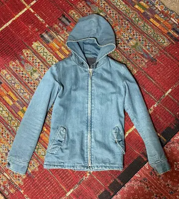 라이트 블루 데님 자켓 후드 부착