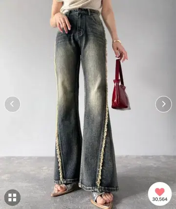 mily bilet 사이드 프린지 사용 빈티지풍 데님 플레어 팬츠 XL