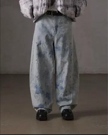 GRANCY 버튼 디자인 그래픽 와이드 데님 팬츠 L