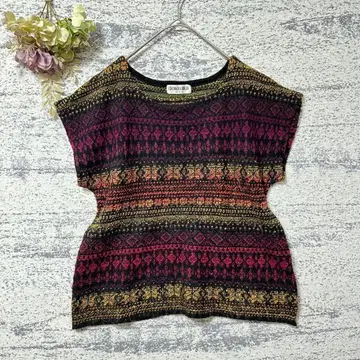 조르주 레쉬 레트로 패턴 프렌치 슬리브 니트 M 사이즈 멀티 컬러