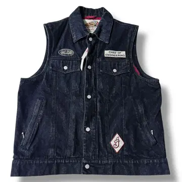 새상품급 INDIAN MOTORCYCLE 데님 베스트 자수 와펜 가죽