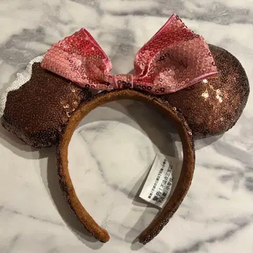 캘리포니아 디즈니 미니 귀 머리띠 브라운 핑크 스팽글