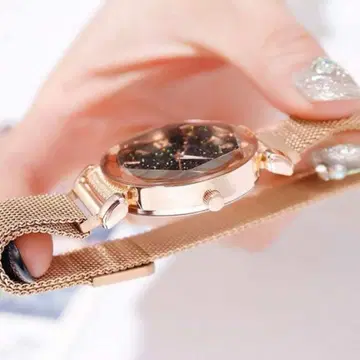 스테인리스 스틸 방수 로즈 골드 메쉬 밴딩 손목시계 스트랩 자석
