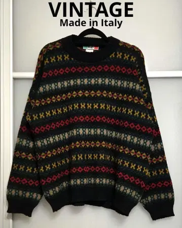 이탈리아제 페어아일 패턴 니트 스웨터 블랙