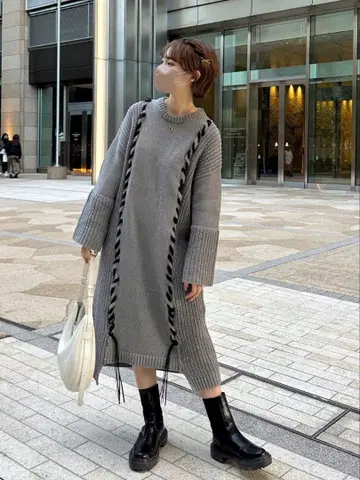 eL ] 리본 테이프 니트 원피스*지나시스 그레이