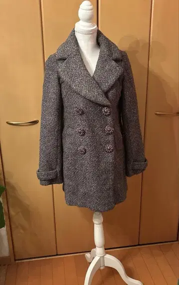 그레이 벨 슬리브 더블 브레스트 코트