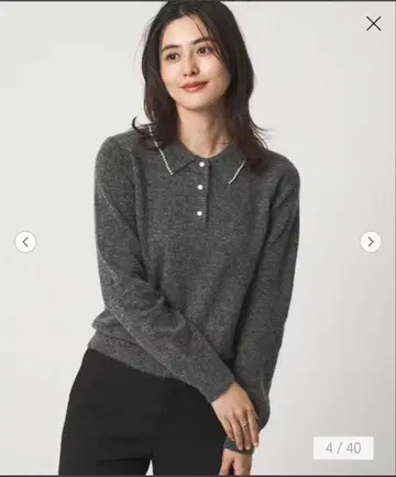 그린 라벨 릴랙싱 카라 부착 모조 진주 니트