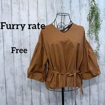 퍼리레이트 블라우스 F 벌룬 소매 백 버튼 허리 리본 브라운