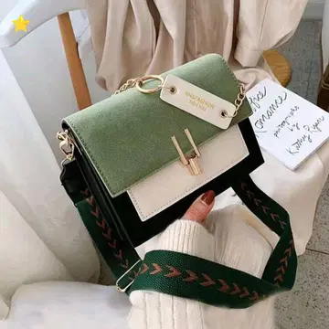 그린/화이트 숄더백 캐주얼 엘레강트 가을 겨울 코디