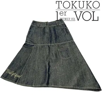 TOKUKO 데님 스커트 라메 자수 비대칭