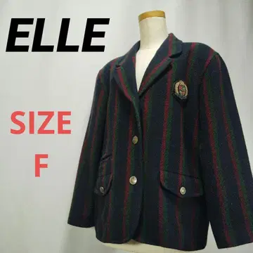 ELLE 엘르 울 코트 스트라이프 여성용 로고 버튼 네이비