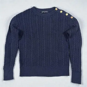 23구 케이블 니트 골드 버튼 울 100% 네이비 M 새상품급
