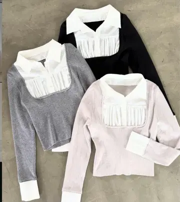 anmille 안미르 셔츠 도킹 니트 블랙 BK