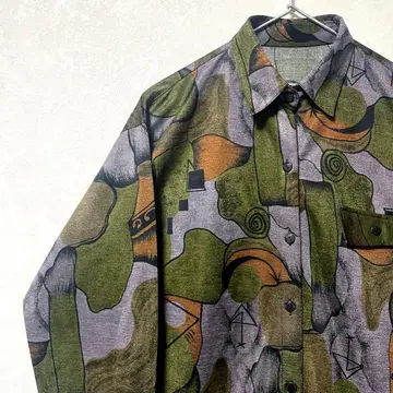 디자인 셔츠 올 패턴 빈티지 레트로 아트 추상 어스 컬러 긴팔