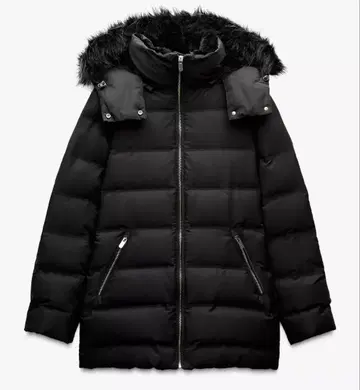 ZARA 세미롱 후드 부착 다운 자켓