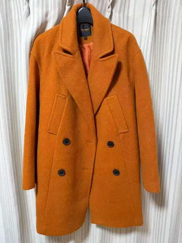 울 더블 브레스트 피코트 오렌지