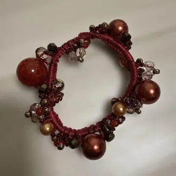 핸드메이드 와인 레드 비즈 머리끈 팔찌