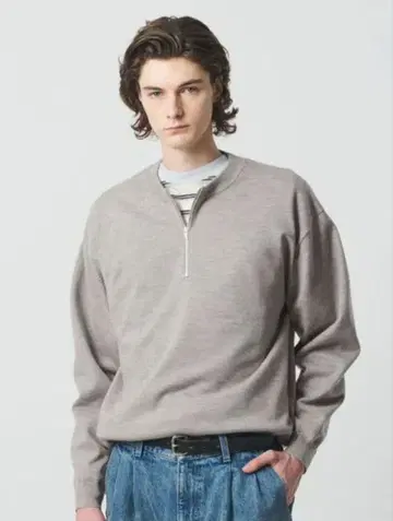 BEAUTY & YOUTH 하이브리드 울 지퍼 크루넥 니트