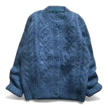 베리스 다크 블루 케이블 니트 가디건 울 여성용 90s