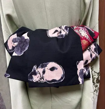 성인용 헤코비, 묵화풍 고양이 패턴, 리버서블 긴 길이