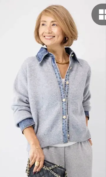 PLUS OTO.HA 데님 x 니트 셔츠 그레이