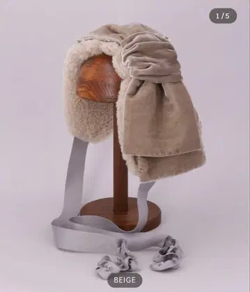 장미빛 모자 리본 이어머프 베이지