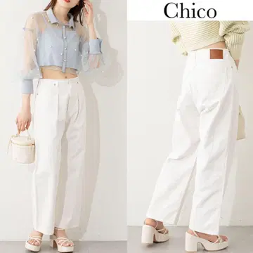 치코 로우웨스트 와이드 데님 팬츠 화이트
