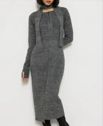 그레이 니트 롱 원피스 긴팔