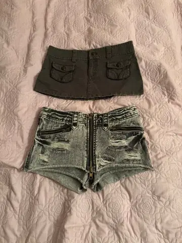데미지 가공 데님 숏팬츠 & 미니 스커트 사이즈 2