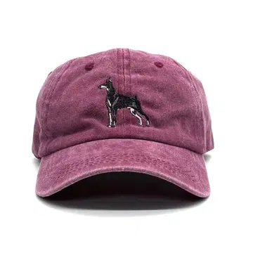 새상품 오리지널 자수 베이스볼 캡 개 도베르만 동물 빨간색