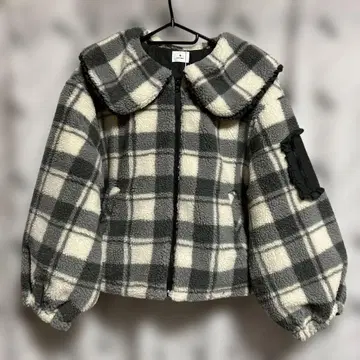 [ 미사용 새상품 ] 체크 프릴 칼라 보아 자켓