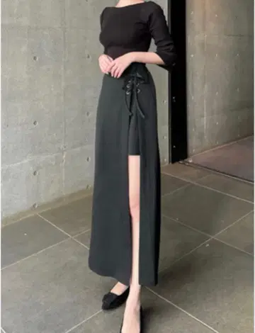 그레일 [ S ] 새상품급 레이스업 랩 디자인 스커트 롱 기장 레이스업